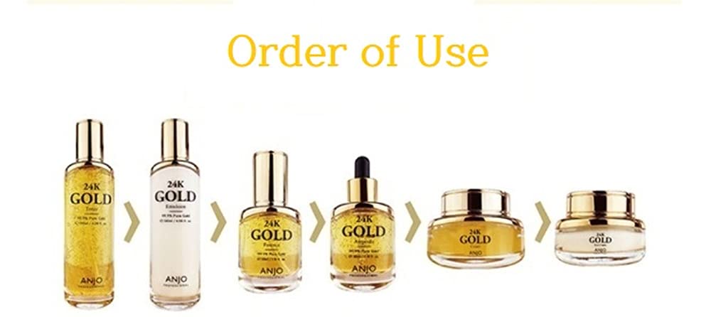 ANJO Skin Care 24K 1set 6+2 Toner 120ml, Emulsion 120ml, Essence 35ml, Cream 50g, Eye Cream 30g, Ampoule 35ml + Portable (Toner, Emulsion)