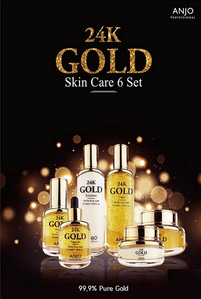 ANJO Skin Care 24K 1set 6+2 Toner 120ml, Emulsion 120ml, Essence 35ml, Cream 50g, Eye Cream 30g, Ampoule 35ml + Portable (Toner, Emulsion)