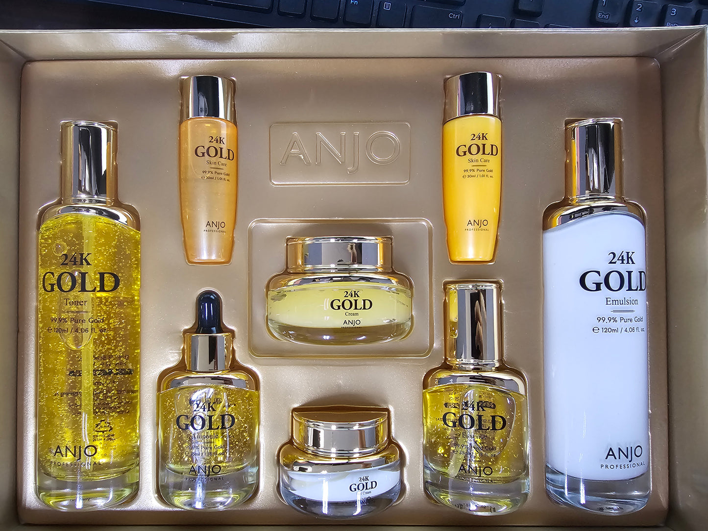 ANJO Skin Care 24K 1set 6+2 Toner 120ml, Emulsion 120ml, Essence 35ml, Cream 50g, Eye Cream 30g, Ampoule 35ml + Portable (Toner, Emulsion)