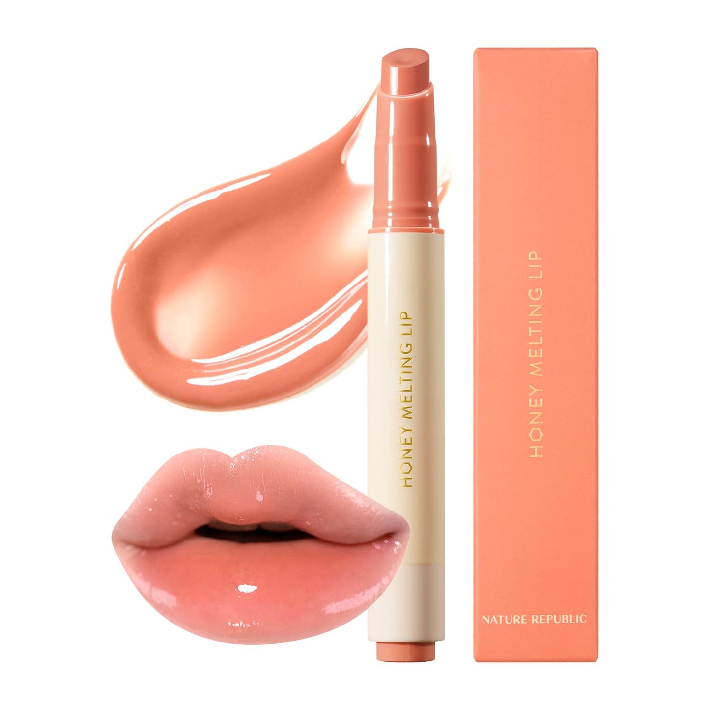 Nature Republic HONEY MELTING LIP SOFT LIP STICK, Hydrating Gloss, Moisturizing balms, Sheer tint, Shine & Nude, Glowy Finish, korean make up